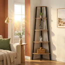 CARLA HOME 5 Tier Corner Shelf - Ladder Bookshelf - Metal Frame - Brown - Rustic-5