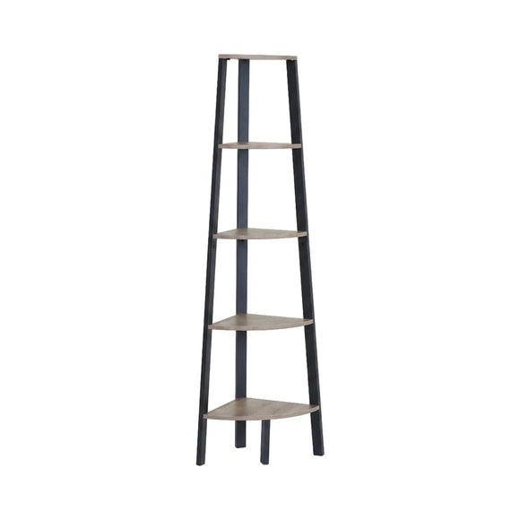 CARLA HOME 5 Tier Corner Shelf - Ladder Bookshelf - Metal Frame - Brown - Rustic