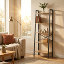 CARLA HOME 5 Tier Ladder Shelf - Wood Metal Display Bookcase - Brown - Rustic - Steel-5