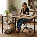 CARLA HOME Office Desk with 2 Shelves - Metal Frame - Natural - 120cm - Brown - Rustic-5