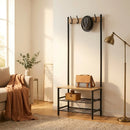 CARLA HOME Hall Tree Coat Rack with Bench - 5 Hooks - Brown - Rustic - Garment Rack-2