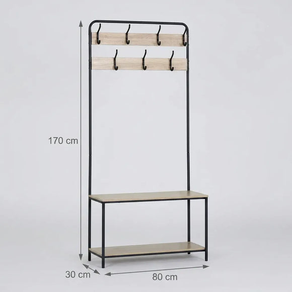 CARLA HOME Hall Tree Coat Rack with Bench - 8 Hooks - Brown - Rustic - Garment Rack