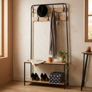 CARLA HOME Hall Tree Coat Rack with Bench - 8 Hooks - Brown - Rustic - Garment Rack-5
