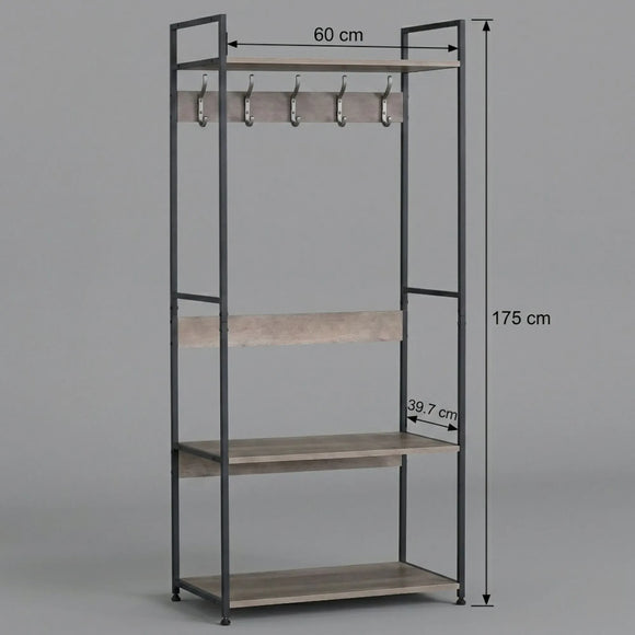 CARLA HOME Freestanding Garment Rack - 5 Hooks 4 Shelves - Brown - Rustic - Steel