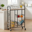 CARLA HOME Kitchen Trolley Cart with Wire Baskets - Brown - Rustic - Steel - Kitchen Rolling Cart-2