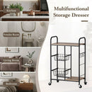 CARLA HOME Kitchen Trolley Cart with Wire Baskets - Brown - Rustic - Steel - Kitchen Rolling Cart-4
