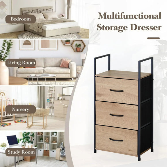 CARLA HOME 3 Drawer Tallboy Storage Cabinet - Brown - Rustic - Steel - Chest Drawers Tallboy
