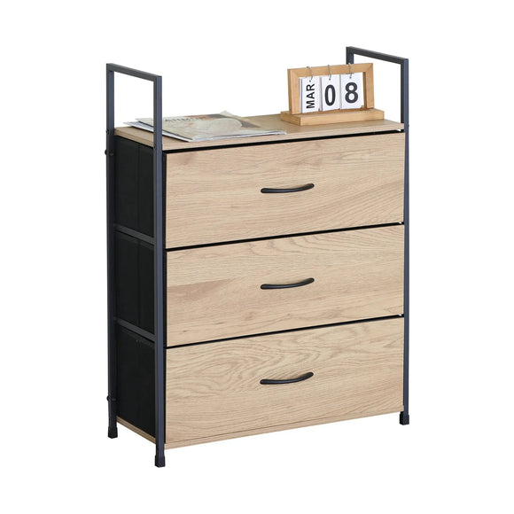 CARLA HOME 3 Drawer Tallboy Large Storage Cabinet - Brown - Rustic - Steel - Chest Drawers Tallboy