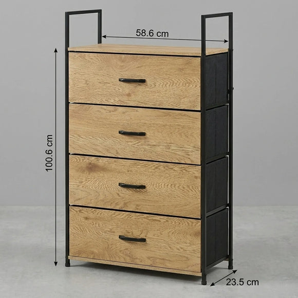 CARLA HOME 4 Drawer Tallboy Large Storage Cabinet - Brown - Rustic - Steel - Chest Drawers Tallboy