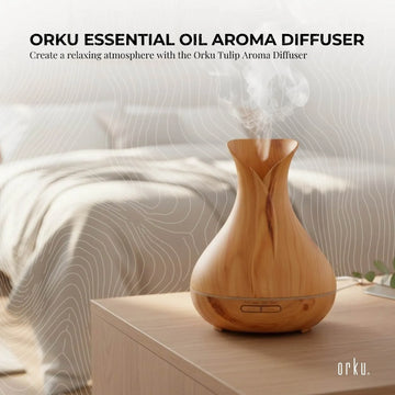 Orku Essential Oil Aroma Diffuser 400ml Tulip Wood Grain With Remote - 0