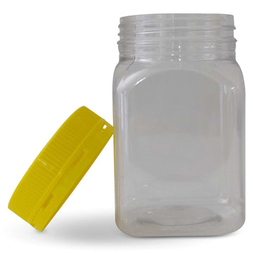 10x 500g Plastic Honey Jars + Lids - Square Clear Food Grade Packaging Containers - 0