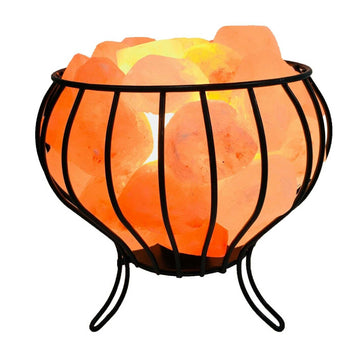 12W 12V Himalayan Pink Salt Lamp - Bud Iron Basket Rock Crystal Light Bulb On/Off Switch