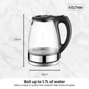 1.7L Electric Glass Kettle LED Blue Light 360 Automatic Cordless Water Boiling Jug-7