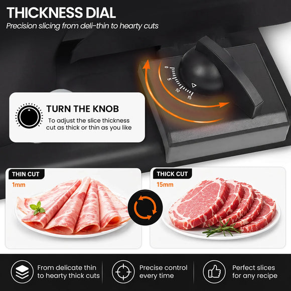 Pronti Electric Deli and Food Slicer with Adjustable Thickness - Black
