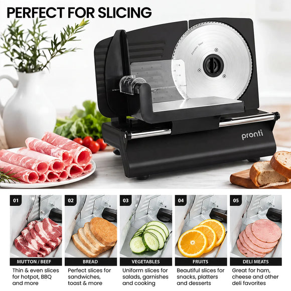 Pronti Electric Deli and Food Slicer with Adjustable Thickness - Black
