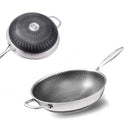 304 Stainless Steel 32cm Non-Stick Stir Fry Cooking Kitchen Wok Pan with Lid Honeycomb Double Sided-6