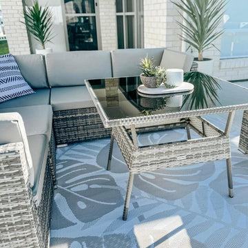 8PC Outdoor Dining Set Wicker Table &amp; Chairs-Grey - 0