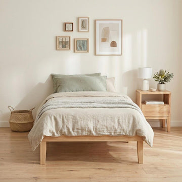 Single Size Warm Wooden Natural Bed Base Frame – King Single - 0