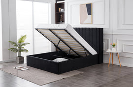 Hilton Black Velvet Gas Lift Bed - Queen - 0