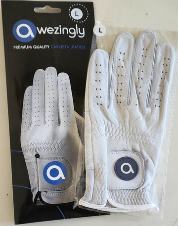 Awezingly Premium Quality Cabretta Leather Golf Glove for Men - White (L)