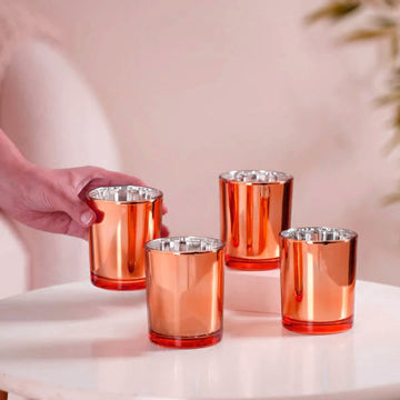 10 Pack Copper Votive Tealight Candle Holders Valentines Day Mercury  Wedding Decor Glass Candlestick Party Decorations Bridal Baby Shower Event - 0