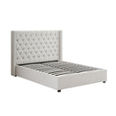 Veronica Bed Frame Double Size Winged Grey Linen Fabric Seam Grid Pattern with gas lift plywood metal structure-4