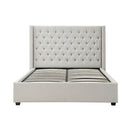 Veronica Bed Frame King Size Winged Grey Linen Fabric Seam Grid Pattern with gas lift plywood metal structure-3