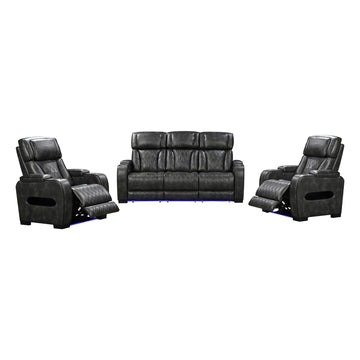 3-1-1 Seater Electric Air Leather Dark Grey Recliner Set - 0
