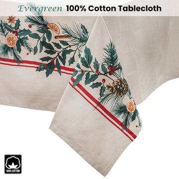 Ladelle 100% Cotton Evergreen Festive Christmas Holiday Tablecloth 150 x 230 cm - 0