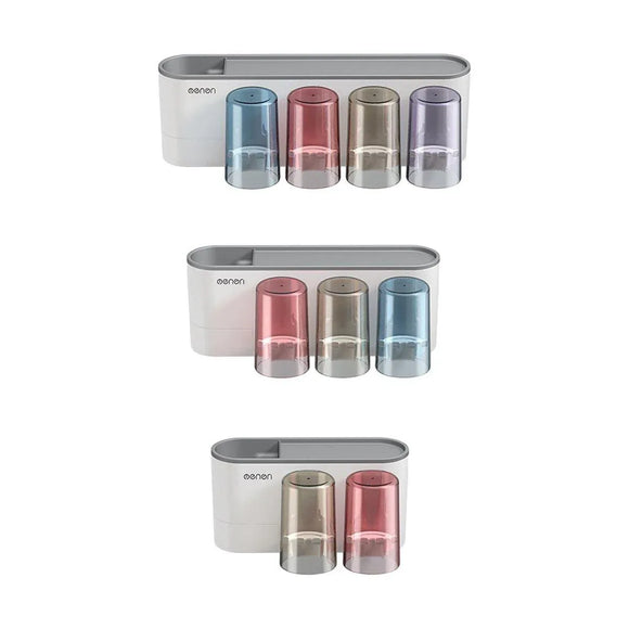 Bathroom Wall Mounted Toothbrush Holder Toothpaste Stand Storage Rack With Cup - Two Cups Set