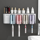 Bathroom Wall Mounted Toothbrush Holder Toothpaste Stand Storage Rack With Cup - Two Cups Set-9