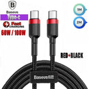 Red Black Baseus 60W 100W USB C to Type C Charger Cable PD Fast Charge For Samsung - 2m 100w-1