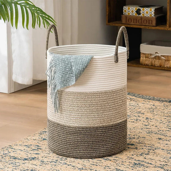 Handheld Cotton Rope Woven Storage Basket for Bedroom Bathroom Closet Durable