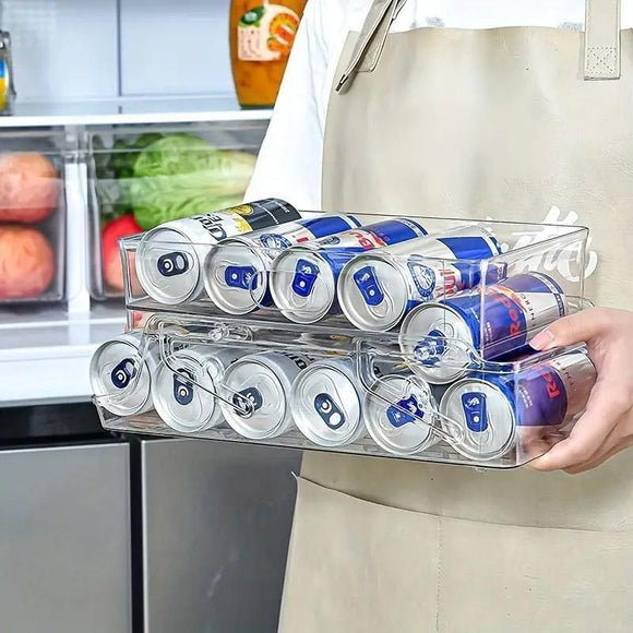 Double Tier Drinks Organiser Drawer Shelf Storage Rack Beverage Dispenser Holder