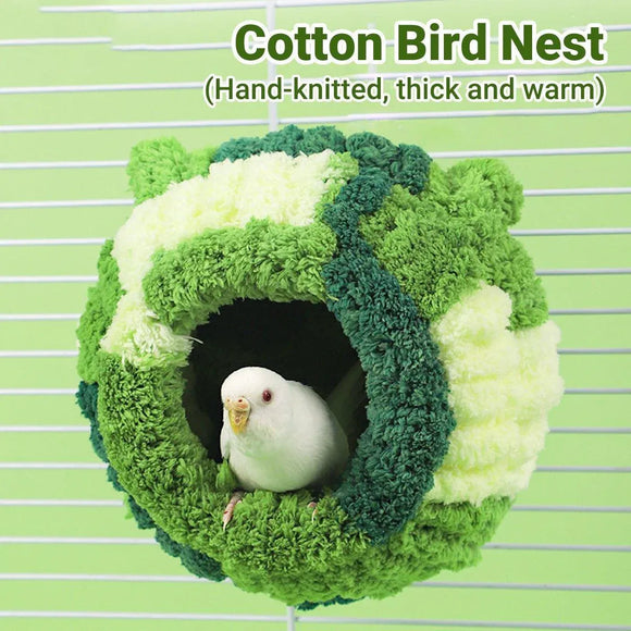 Hanging Warm Cotton Nest Hammock Cozy Bed for Parrots and Other Bird Species - Blue