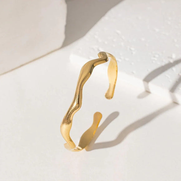 1-Piece Gold-Tone Wavy Open Cuff Bracelet