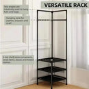 1-Piece Corner Clothes Rack with Shelves and Hooks, Black-4