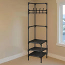 1-Piece Corner Clothes Rack with Shelves and Hooks, Black-11