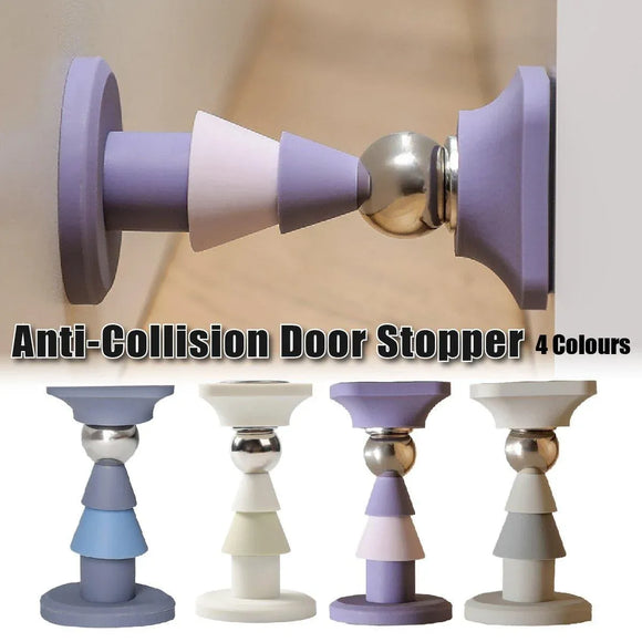 Silicone Silent Door Stopper with Suction Base and Secure Hold Catch Design - White