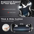 Black and White Gaming Chair with Footrest and Lumbar Support-8
