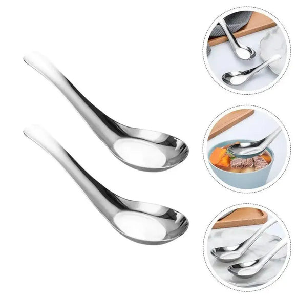 10pcs Stainless Steel Flat Bottom Spoon Household Kitchen Dining Soup Spoon Set