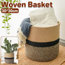 1-Piece 30 cm Woven Cotton Rope Storage Basket, Black and Beige-1