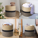 1-Piece 30 cm Woven Cotton Rope Storage Basket, Black and Beige-4