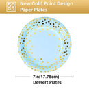 50-Pack Blue and Gold Polka Dot Disposable Paper Dessert Plates, 7 in-3