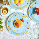 50-Pack Blue and Gold Polka Dot Disposable Paper Dessert Plates, 7 in-8