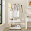 1-Piece Mobile Clothes Rack with Rail and Storage Baskets, White-12