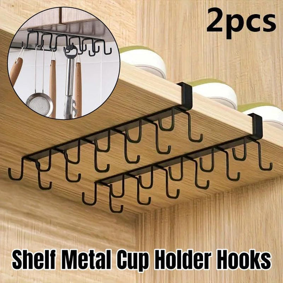 2-Piece Black Under-Shelf Cup Holder Rack Set