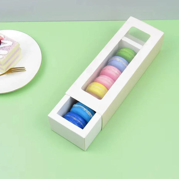 50-Pack White Drawer-Style Window Pastry Boxes, 20.5 x 7 x 5 cm