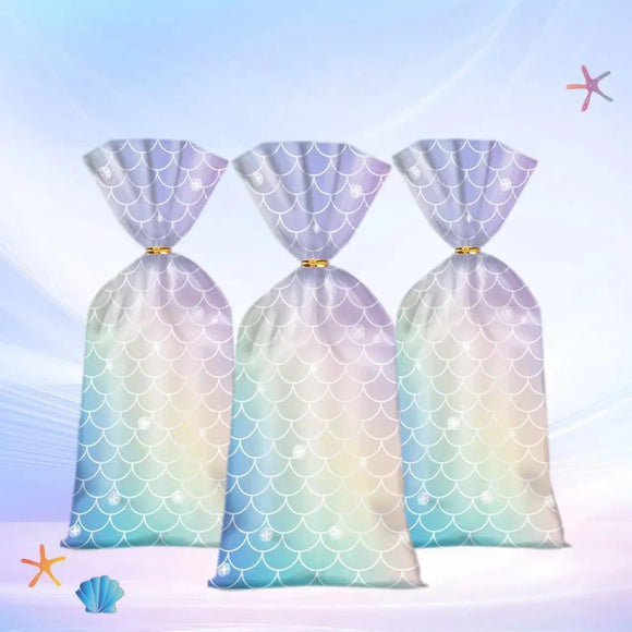 Mermaid Party Favour Bags 150 Pack with Gold Twist Ties 27.5 x 13 cm