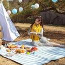 1-Piece Blue and White Check Picnic Blanket with Carry Straps, 200 x 200 cm-4